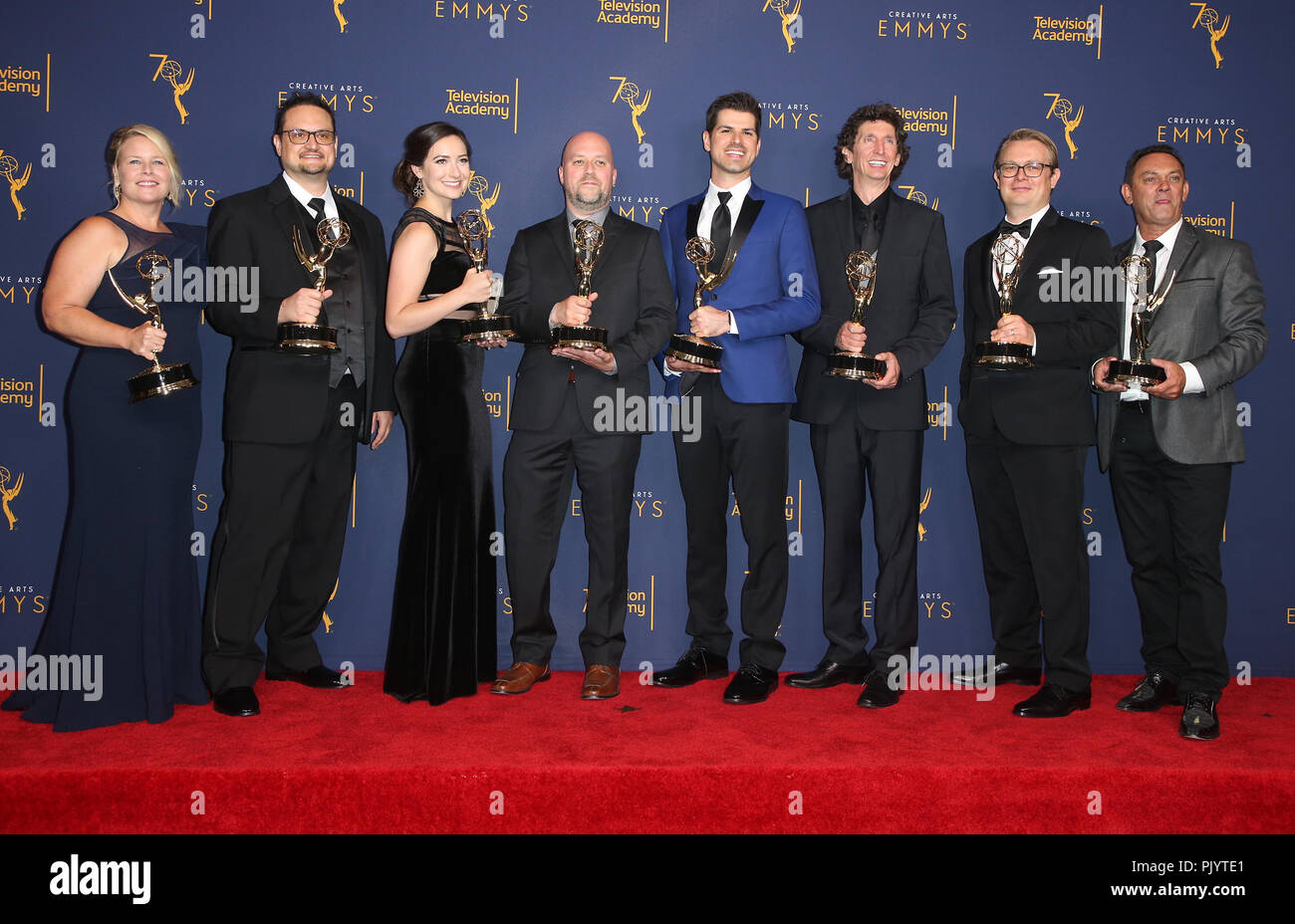 Los Angeles, CA, USA. Sep 8, 2018. 08 septembre 2018 - Los Angeles, Californie - Bradley Nord, Craig Henighan, Tiffany S. Griffith, Jordan B. Wilby, David Werntz, Antony Zeller, Zane Bruce Lindsay, le poivre. 2018 Creative Arts Emmy Awards s'est tenue au Théâtre de Microsoft. Crédit photo : F. Sadou/AdMedia Crédit : F. Sadou/AdMedia/ZUMA/Alamy Fil Live News Banque D'Images