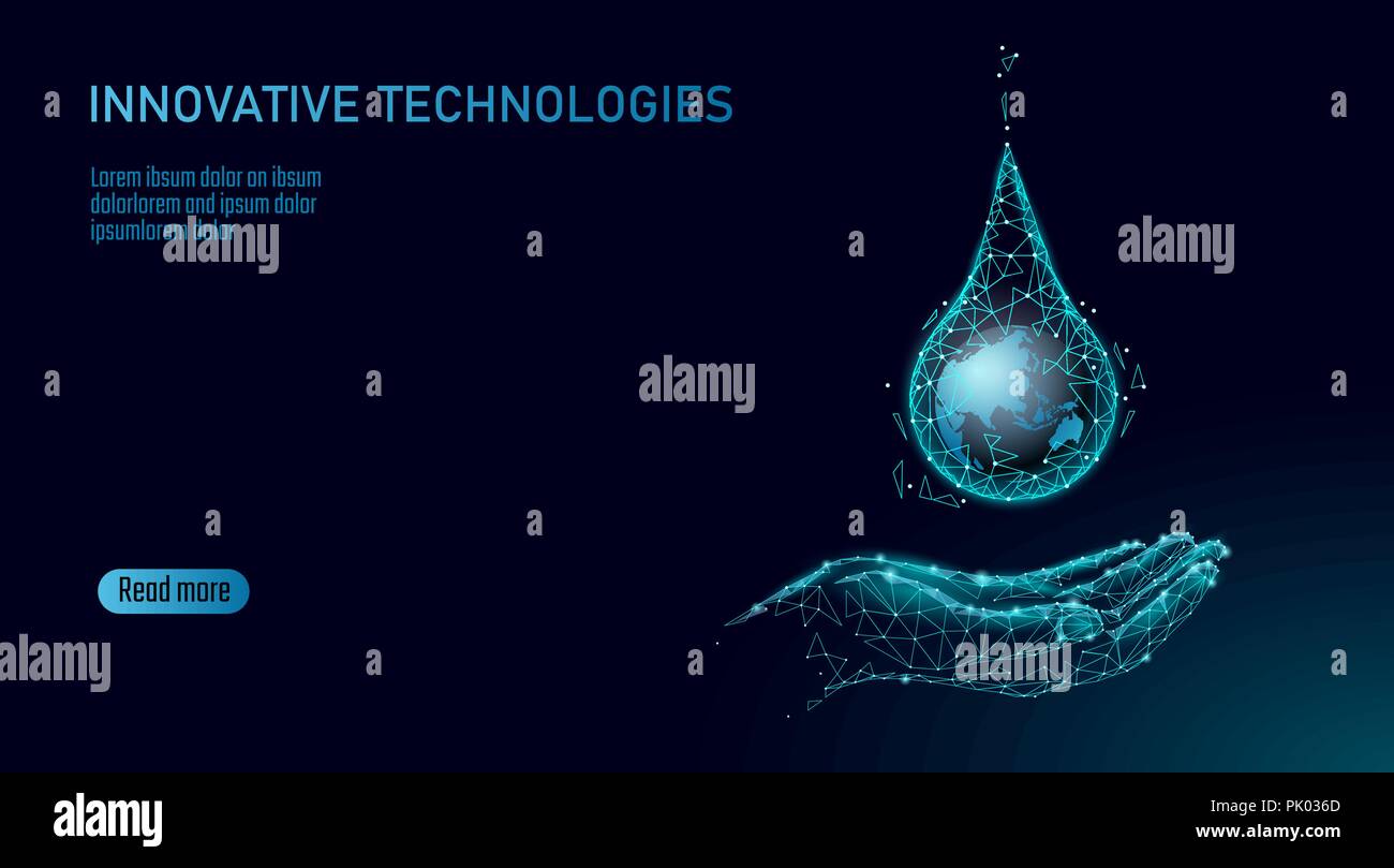 Économiser de l'eau faible main concept poly. Planète écologie triangle polygonale Océan mer bannière de sécurité. Goutte d'eau nature environnement global fixe fuite journée mondiale soins vector illustration Illustration de Vecteur