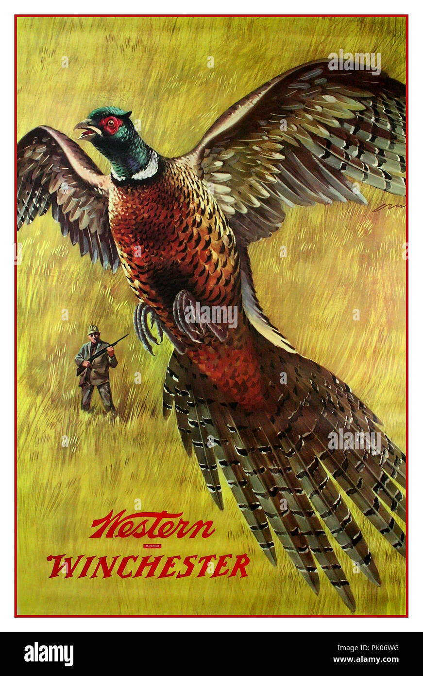 Jeu de tir carabine Winchester de l'Ouest, 1955. Chasse au Faisan Original Poster par Weimer Pursell (1906-1974). Cette affiche publicitaire pour la chasse Winchester a été faite dans les années 1950 Banque D'Images