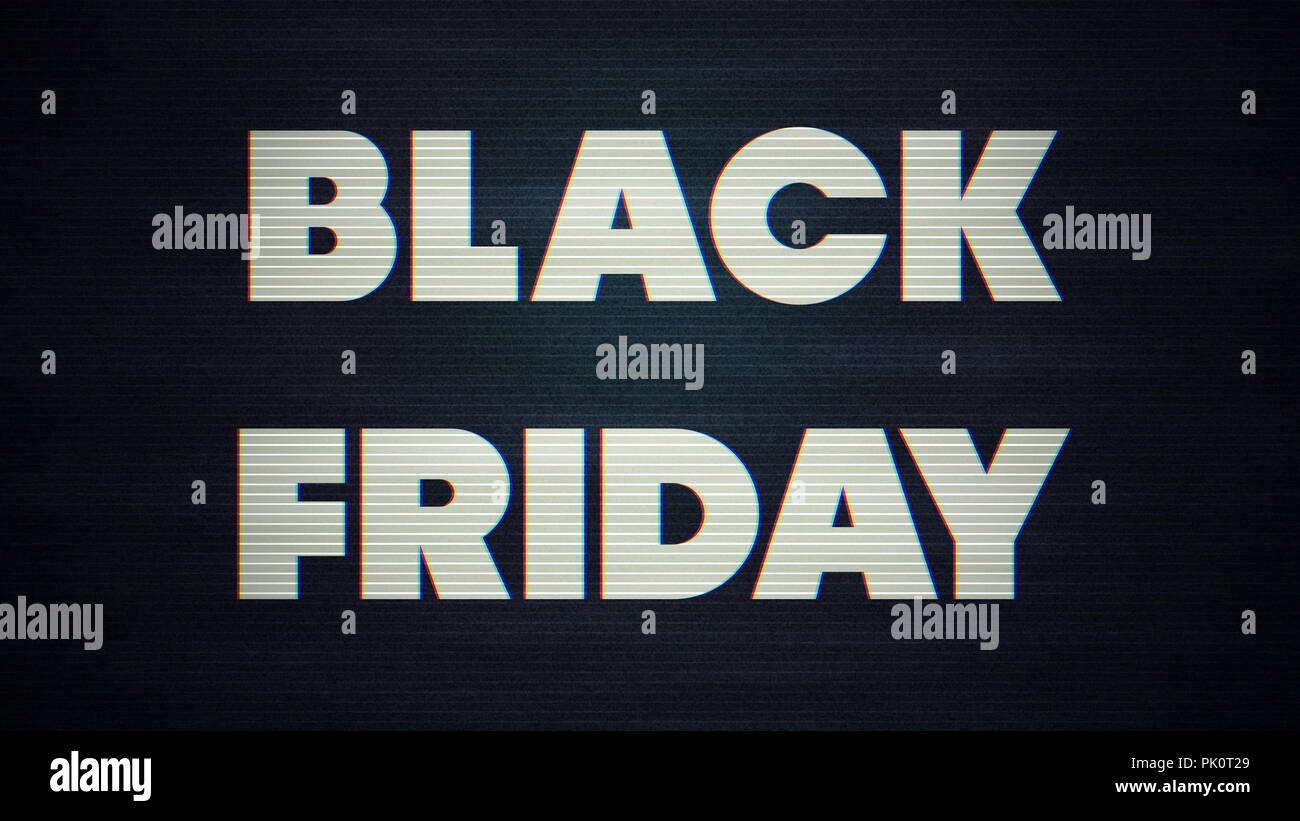 Le vendredi noir le texte 3D Design Television écran plat vieux Bruit statique Banque D'Images