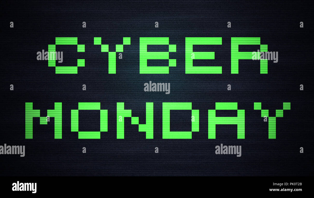 Cyber lundi le texte 3D Design Television écran plat vieux Bruit statique Banque D'Images