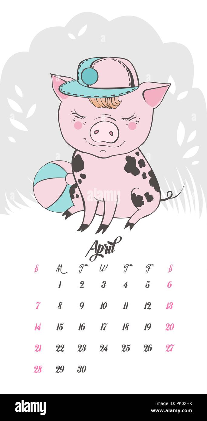 Jeu de caractères de dessin animé cochon mignon. Symbole chinois de l'année 2019. Bonne Année. Cute funny piggy illustration. Illustration de Vecteur