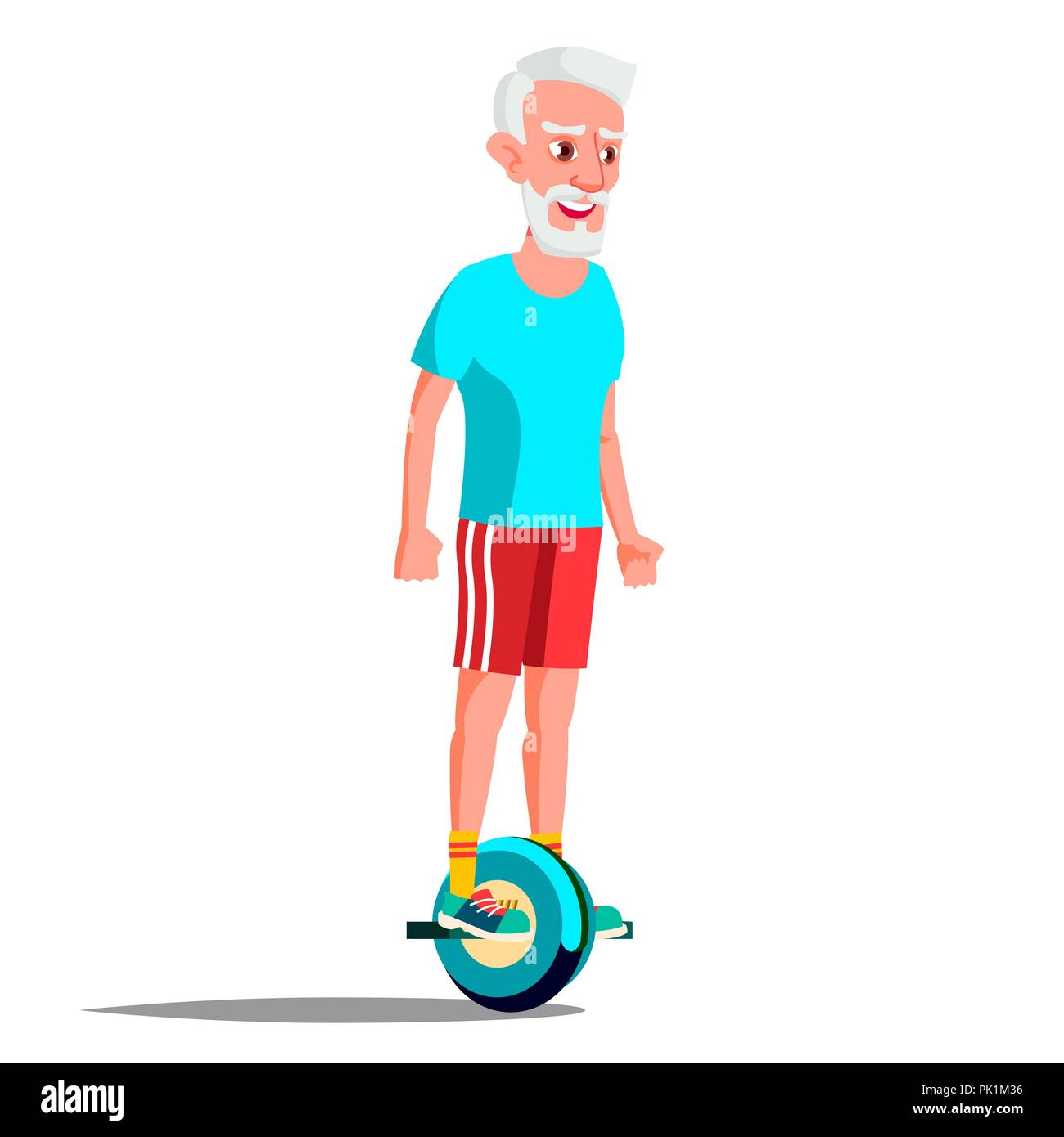 Vieil Homme Sur Hoverboard vecteur. Équitation sur Scooter Gyro. One-Wheel Self-Balancing électrique Scooter. Personne positive. Illustration isolé Illustration de Vecteur