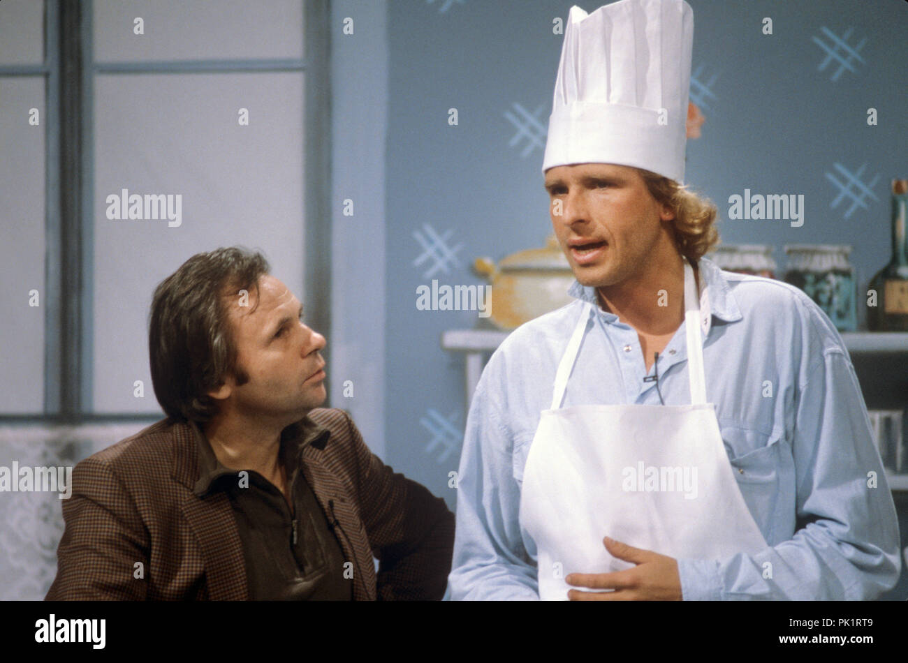 Thomas Gottschalk (r) und cuisinier Eckart Witzigmann en novembre 1984. Dans le monde d'utilisation | Banque D'Images
