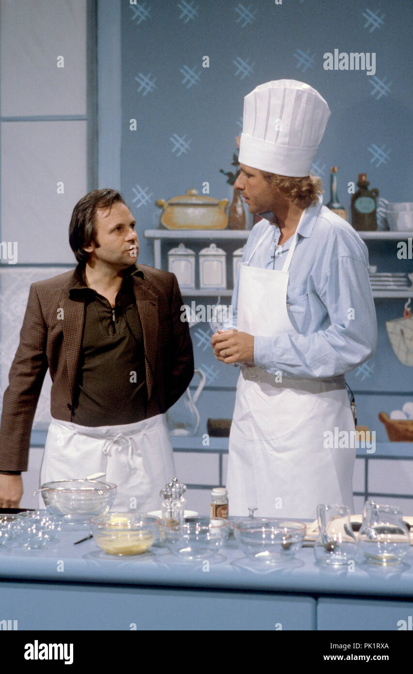 Thomas Gottschalk (r) und cuisinier Eckart Witzigmann en novembre 1984. Dans le monde d'utilisation | Banque D'Images