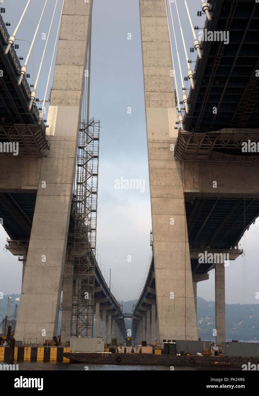 Le Mario M. Cuomo, remplacement du pont Tappan Zee le pont reliant Westchester et les comtés de Rockland, dans l'État de New York, en construction. Banque D'Images