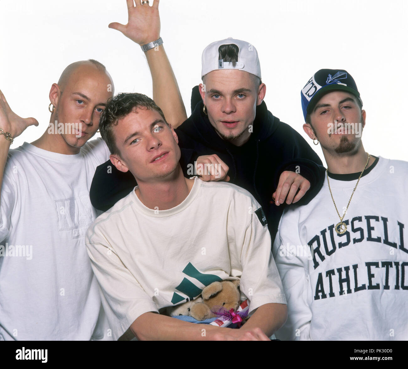 East 17 (l-r) : John Hendy, Tony Mortimer, Brian Harvey, Terry Coldwell sur 13.06.1995 à Stuttgart. Dans le monde d'utilisation | Banque D'Images