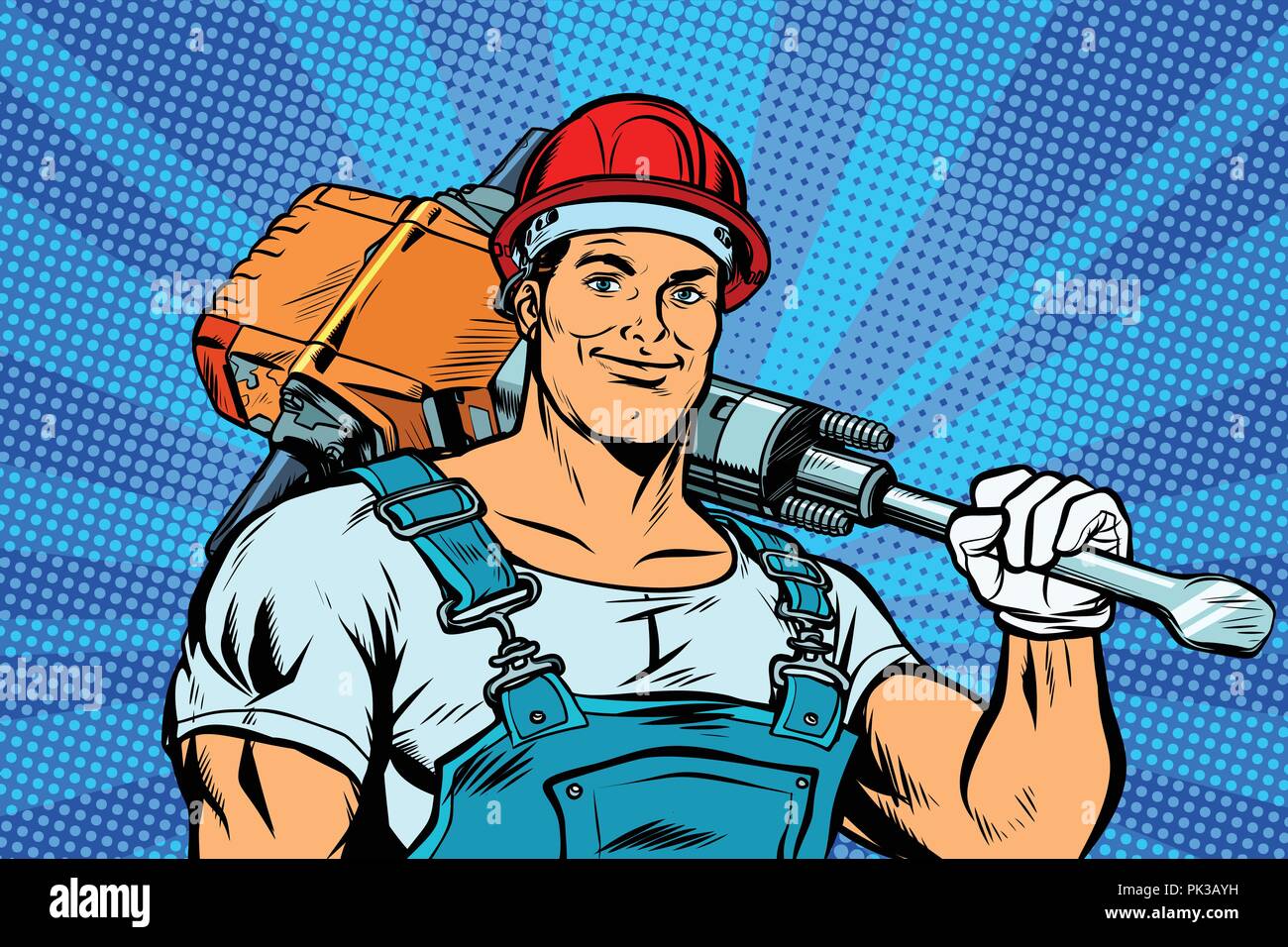 Pop Art Travailleur Avec Un Marteau Piqueur Image Vectorielle Stock Alamy