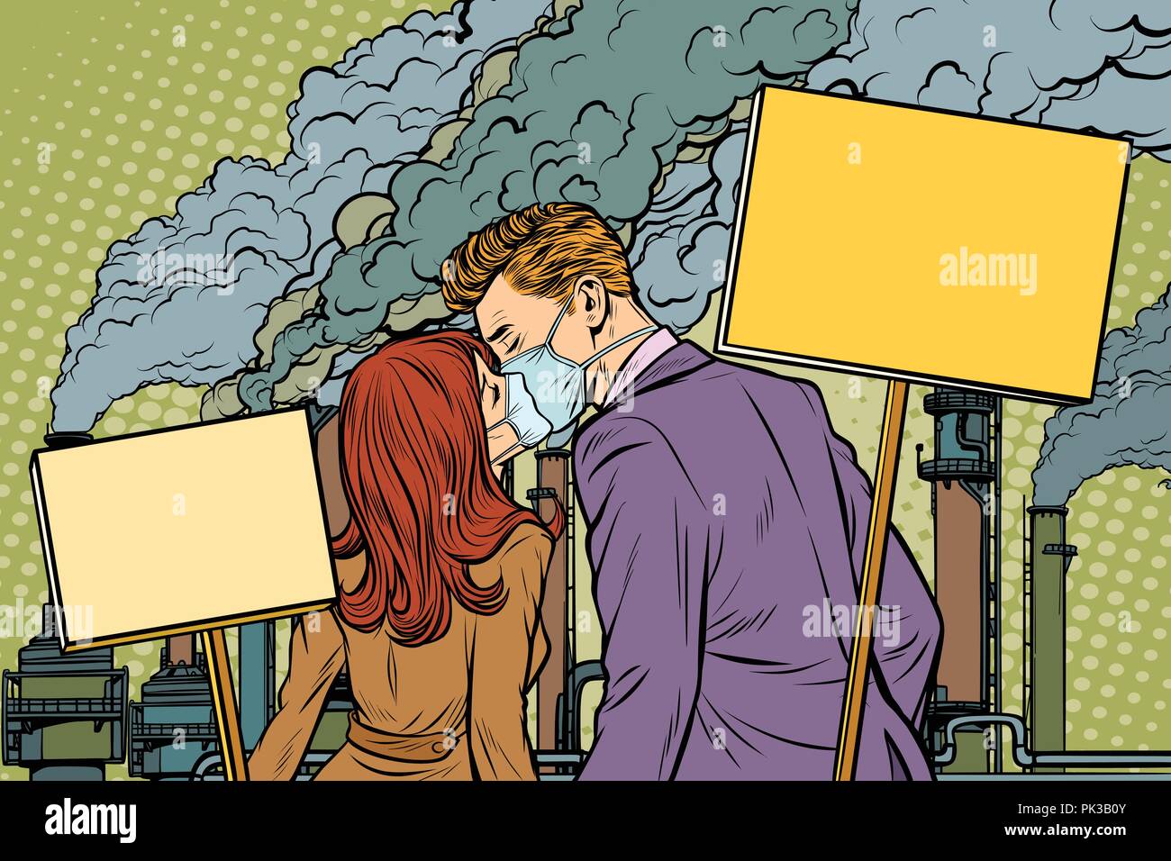 Un couple de l'homme et de la femme pour protester contre la pollution de facto Illustration de Vecteur