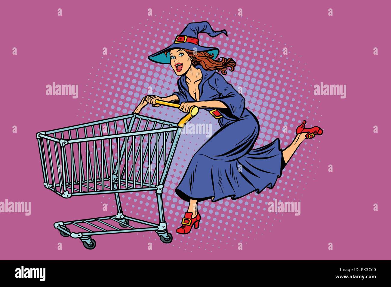 Sorcière Halloween. panier trolley vente Illustration de Vecteur