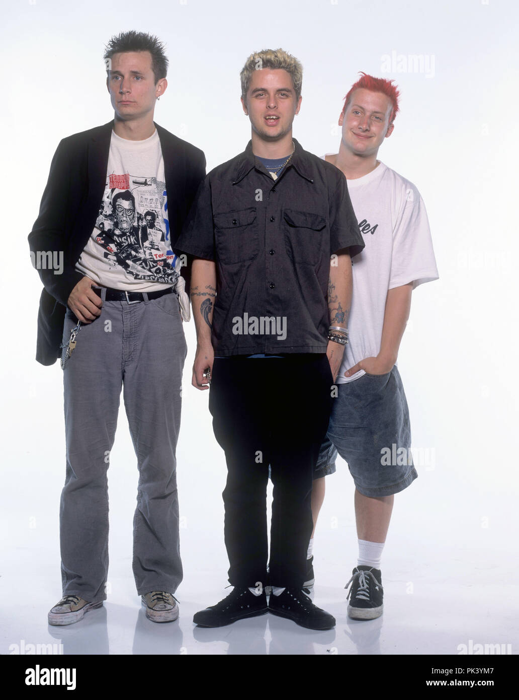 Green Day (l-r) : Mike Dirnt, Billie Joe Armstrong, Tré Cool sur 08.09.1995 à München / Munich. Dans le monde d'utilisation | Banque D'Images