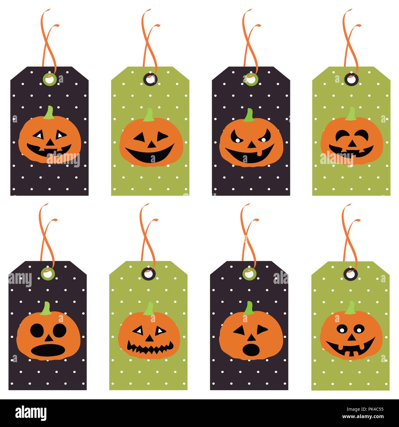 Jeu de cute Halloween pumpkins tags. Vector illustration dessiné à la main. Illustration de Vecteur