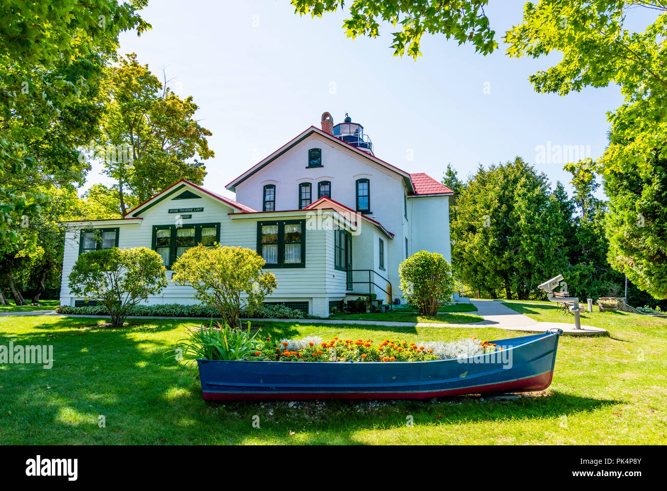 Grand Traverse phare construit par les États-Unis en 1858, le Service Phare Leelanau Peninsula, au Michigan. Banque D'Images