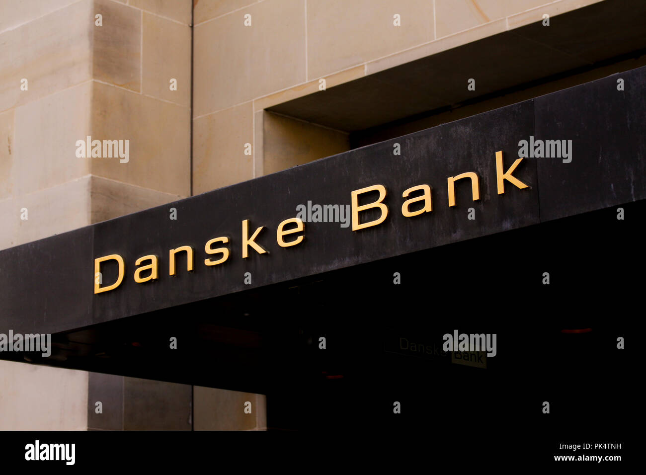 Copenhague, Danemark - 8 septembre : Danske Bank logo sur l'avant de branche. Danske Bank est la plus grande banque au Danemark et une grande banque de détail dans le nort Banque D'Images