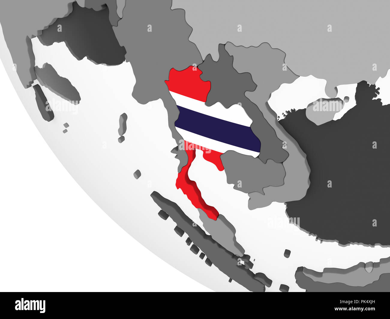 La Thaïlande le globe politique gris avec drapeau. 3D illustration. Banque D'Images