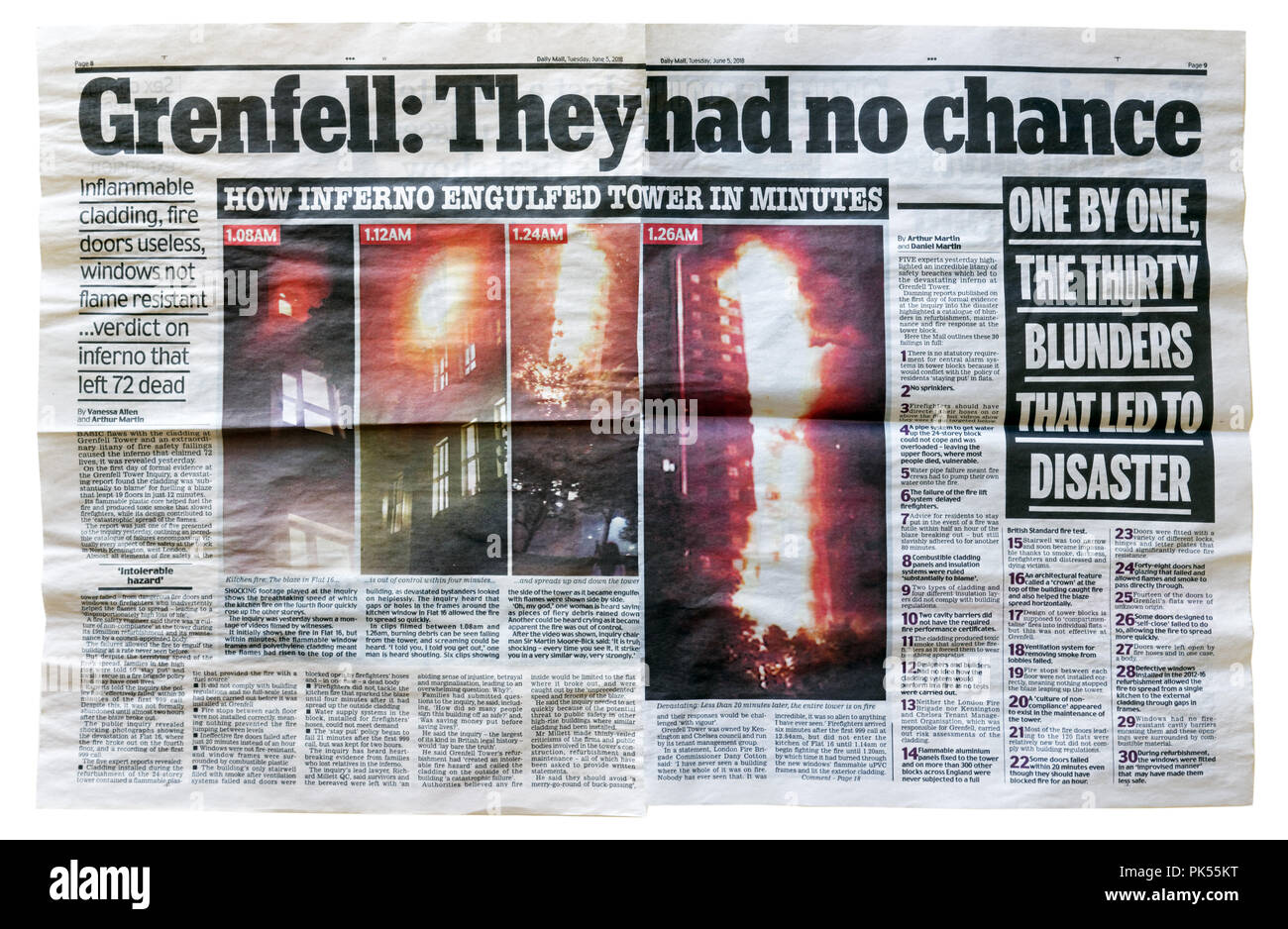 Un article du Daily Mail avec le titre Grenfell : Ils n'avaient aucune chance, soulignant les défaillances qui ont mené à l'incendie de la tour de Grenfell et perte de Banque D'Images