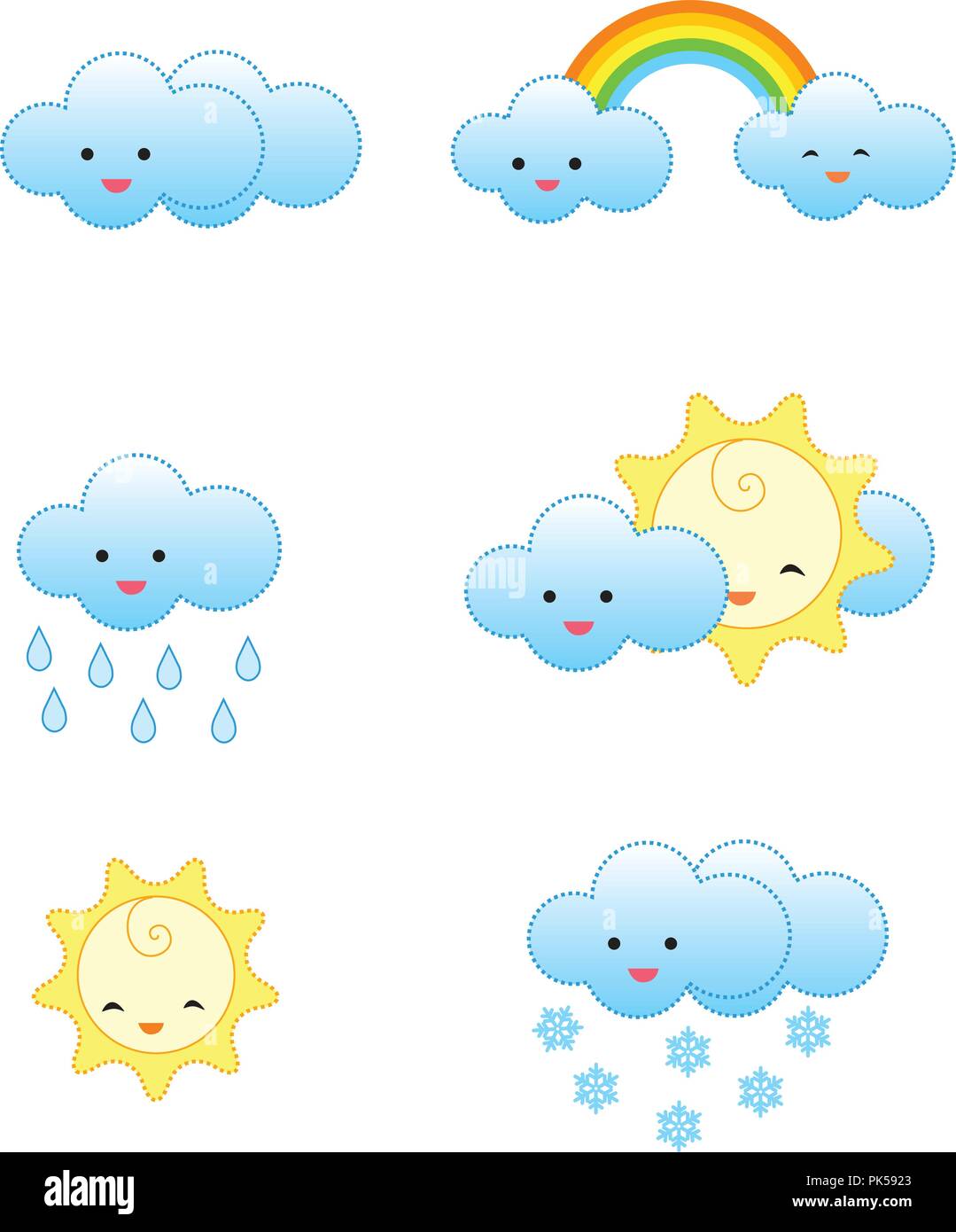 Collection de mignon et les icônes météo colorées isolé sur fond blanc Illustration de Vecteur