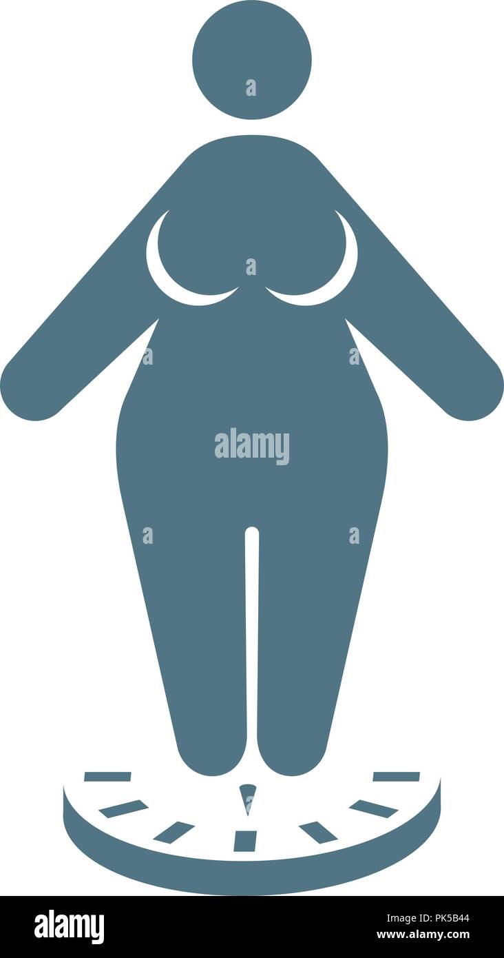 Icône de grosse femme debout sur échelles - l'obésité et perdre du poids concept Illustration de Vecteur