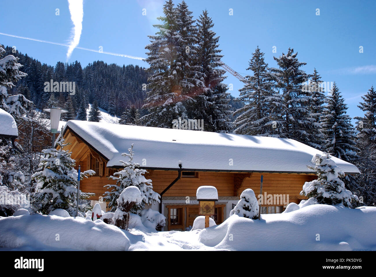 Maison en bois dans les Alpes Suisses Banque D'Images