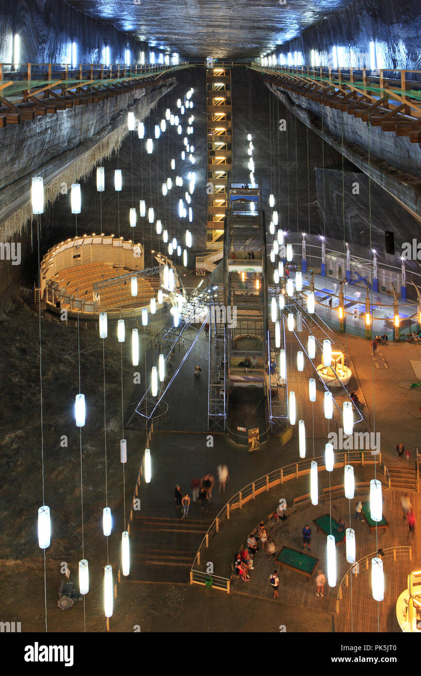Vue panoramique de la mine à Rudolf la mine de sel de Turda Salina à Turda (Transylvanie), Roumanie Banque D'Images