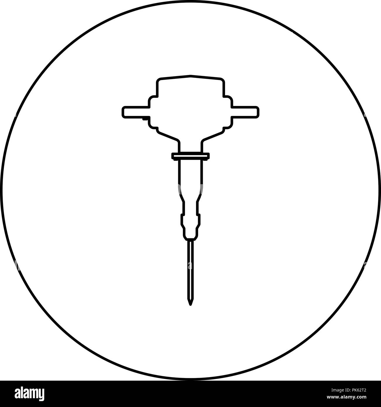 L'icône en couleur noir Marteau-piqueur cercle rond contours vector JE Illustration de Vecteur