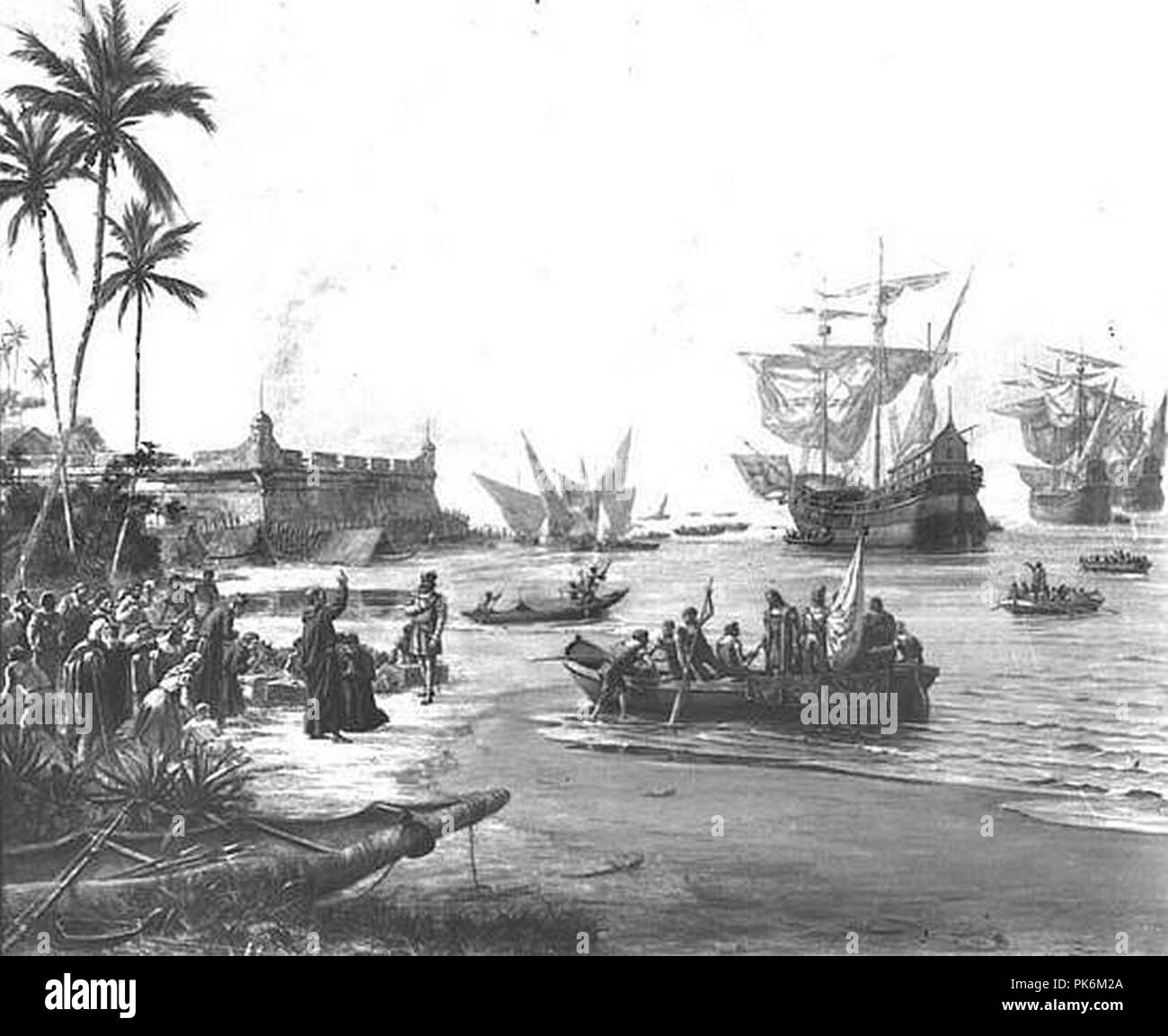 Benedito Calixto - Estácio de Sá em São Vicente 1565. Banque D'Images