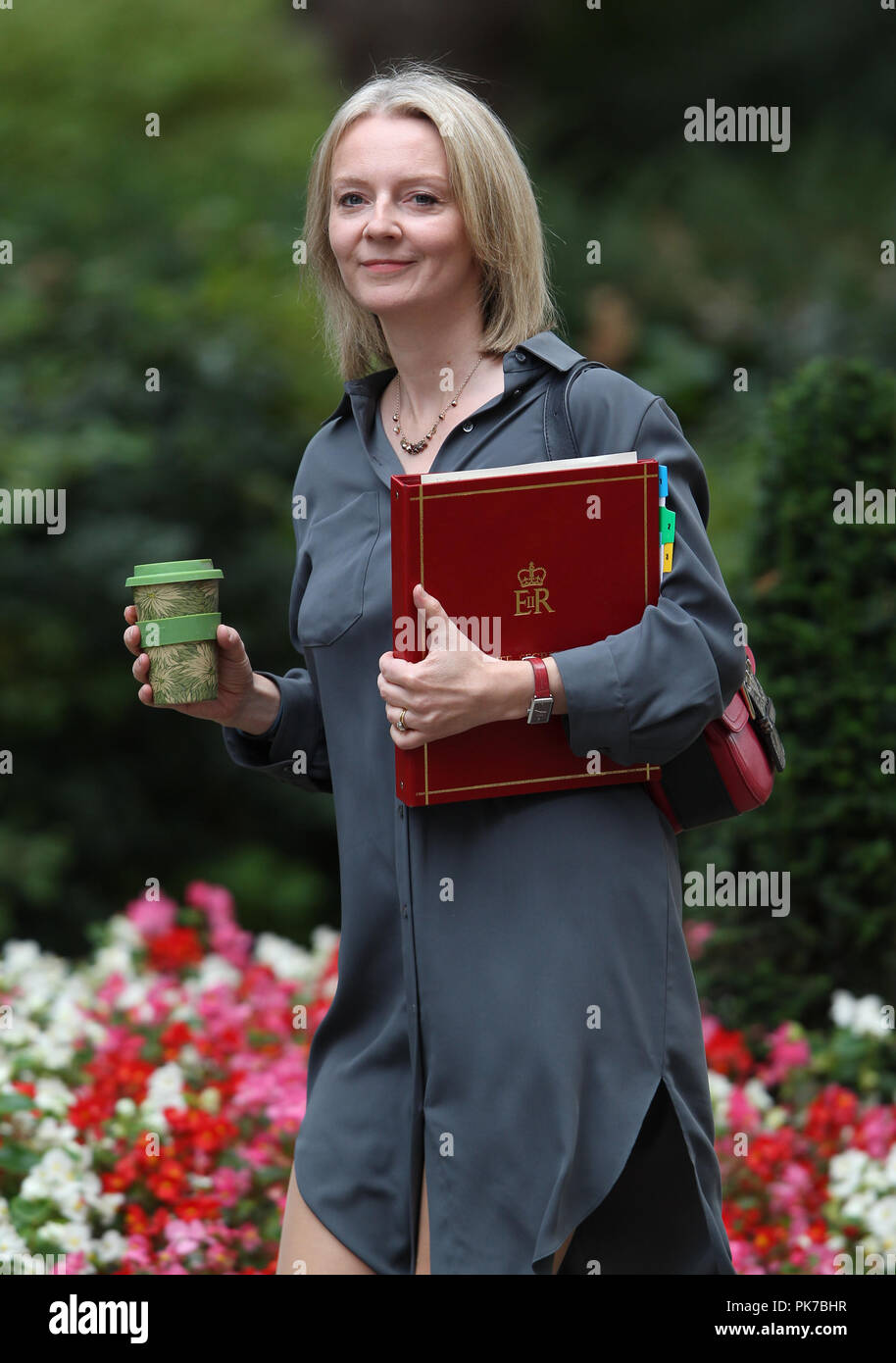 Londres, Royaume-Uni, 11 septembre 2018. Elizabeth Truss, députée secrétaire en chef au Trésor, arrive à Downing Street pour la réunion hebdomadaire du Cabinet Banque D'Images