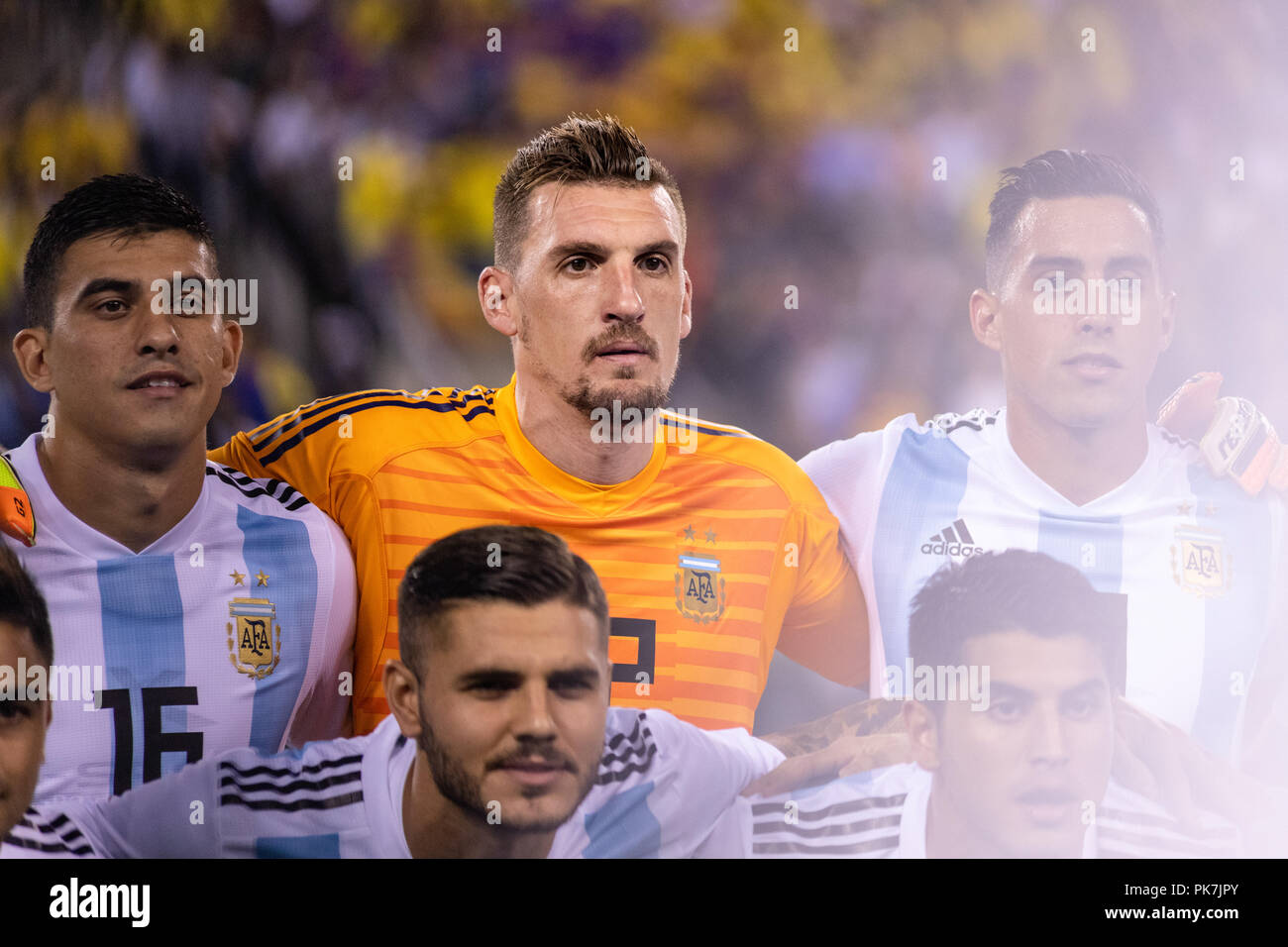 East Rutherford, NJ, USA. 11 Septembre, 2018. À partir gardien Franco Armani (12) affecté à la zone avant de kickoff. © Ben Nichols/Alamy Live News. Banque D'Images