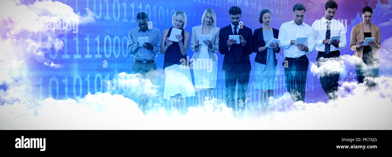 Image composite de business people using tablet computer against white background Banque D'Images