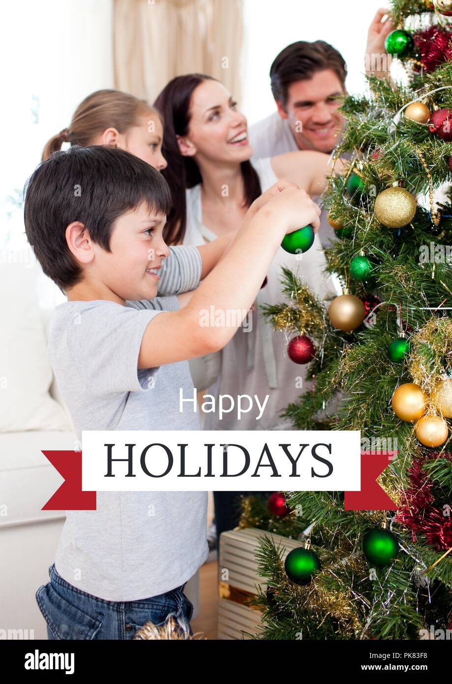 Bonnes vacances en famille texte arbre de décoration Banque D'Images