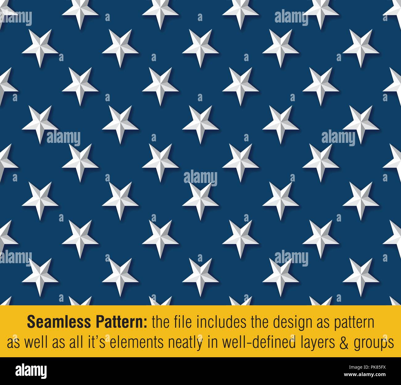 Modèle logique du vecteur étoiles du drapeau américain, élevée en relief de l'arrière-plan avec l'ombre portée. Le fichier comprend le motif et t Illustration de Vecteur