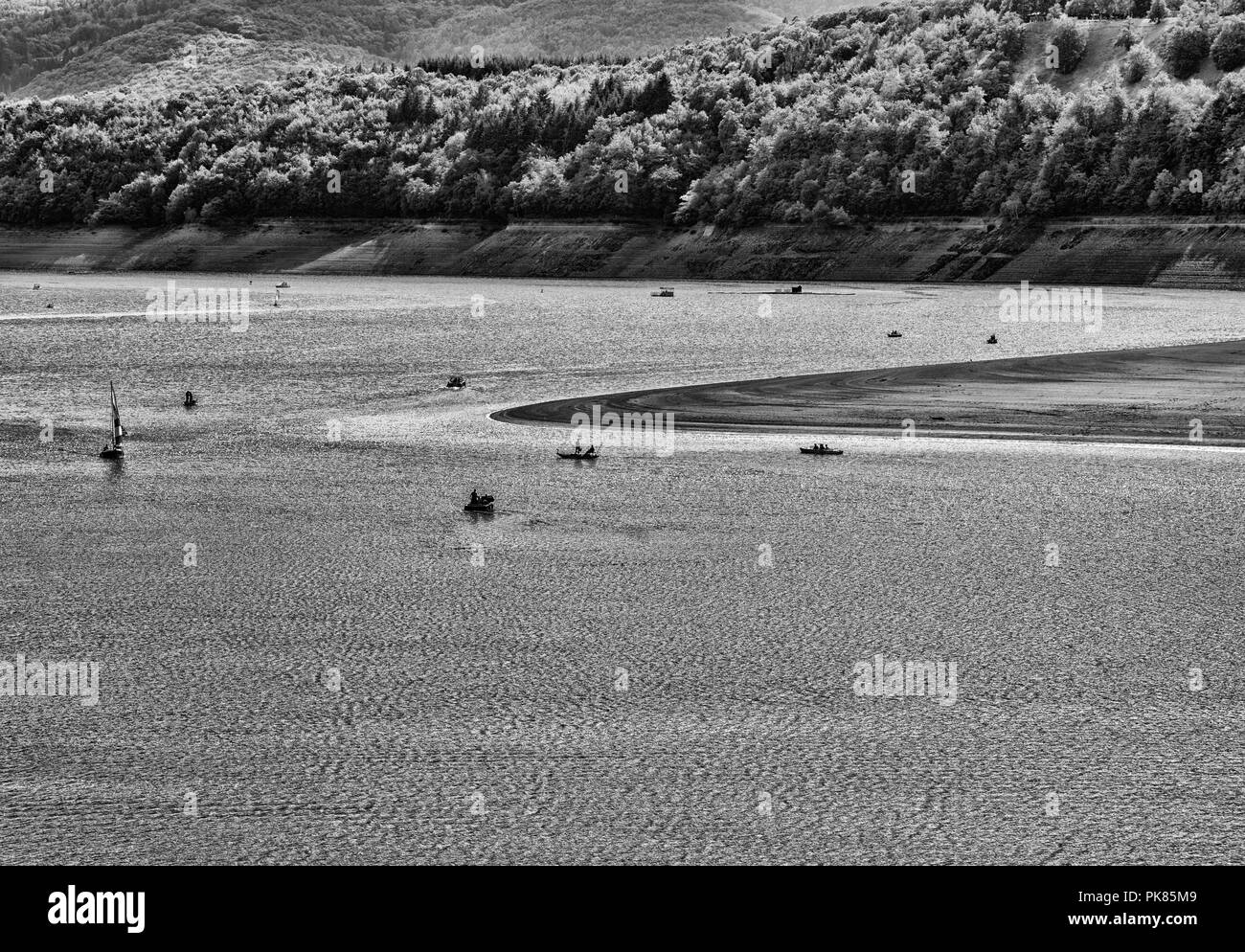 Le lac Edersee à marée basse, Hesse, Germany, Europe Banque D'Images