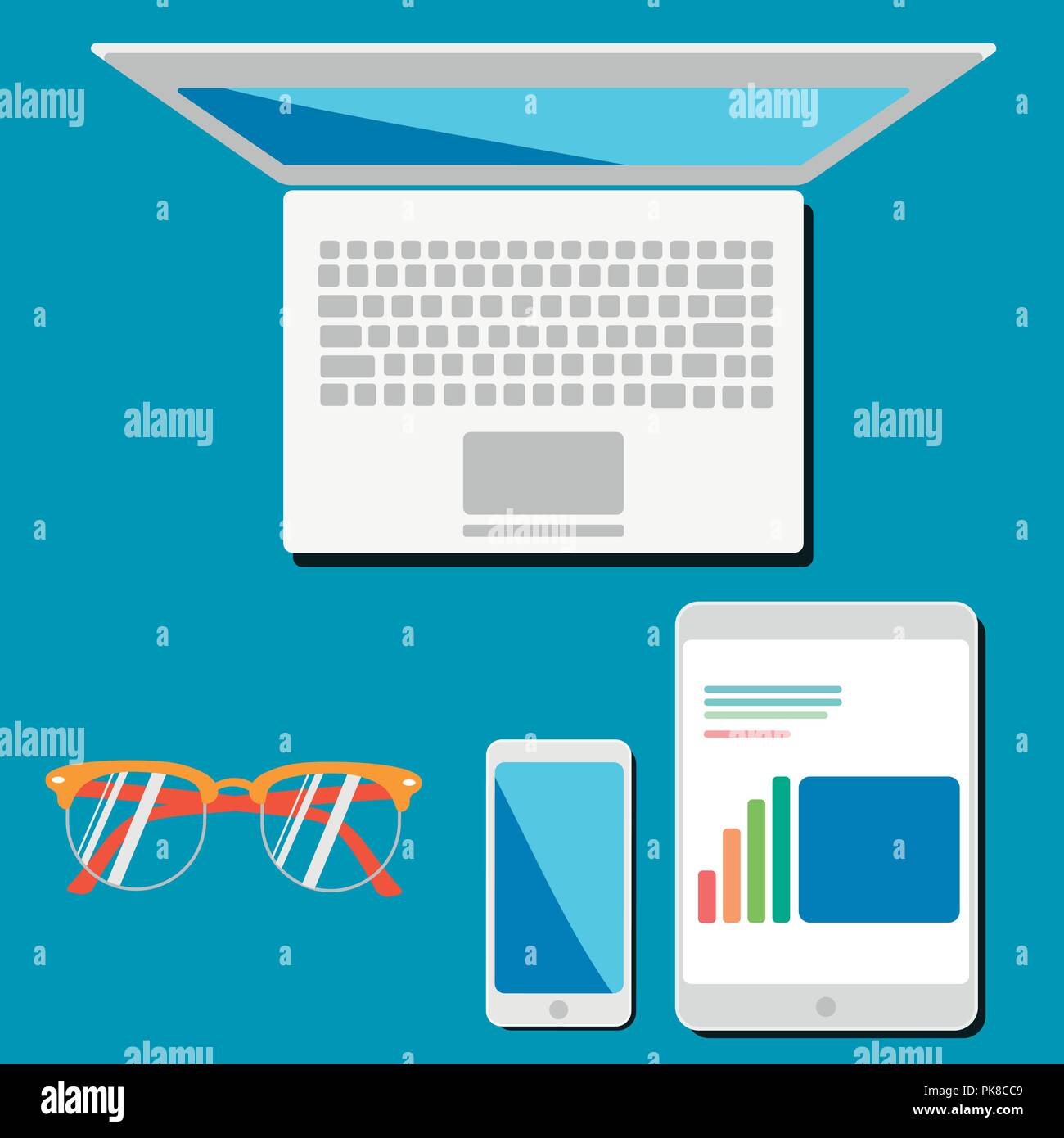 Illustration d'ordinateur portable avec le travail sur écran d'affaires et smartphone. Concept design plat. Téléphone mobile et tablette d'ordinateur avec la Fina Illustration de Vecteur