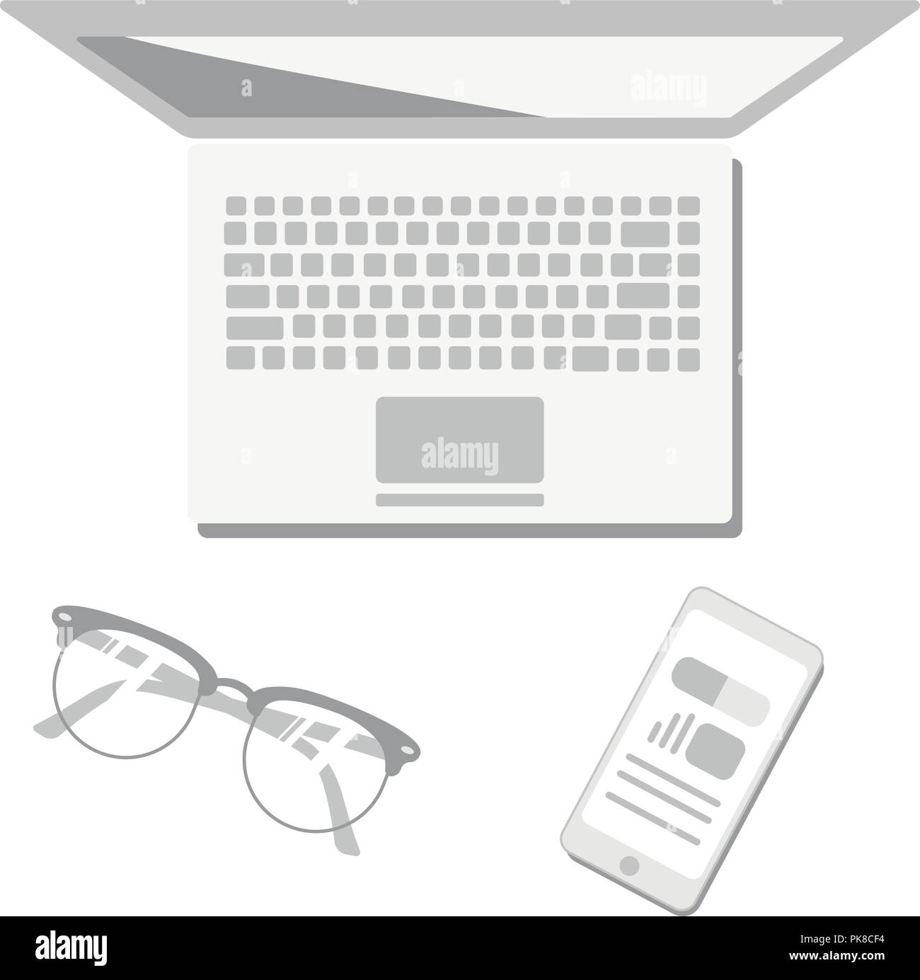 Scène blanc résumé de l'appareil photo portable stylo lunettes smart phone concept technologie de rendu 3D Illustration de Vecteur