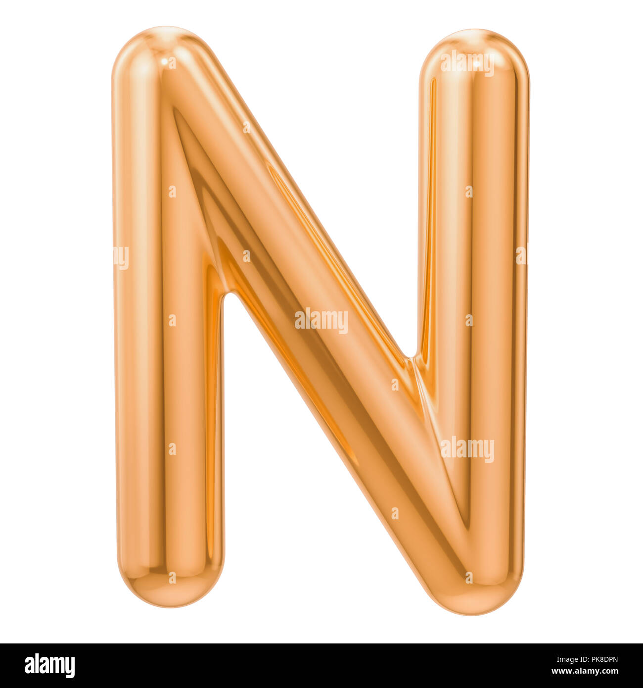 Golden lettre N, rendu 3D isolé sur fond blanc Banque D'Images