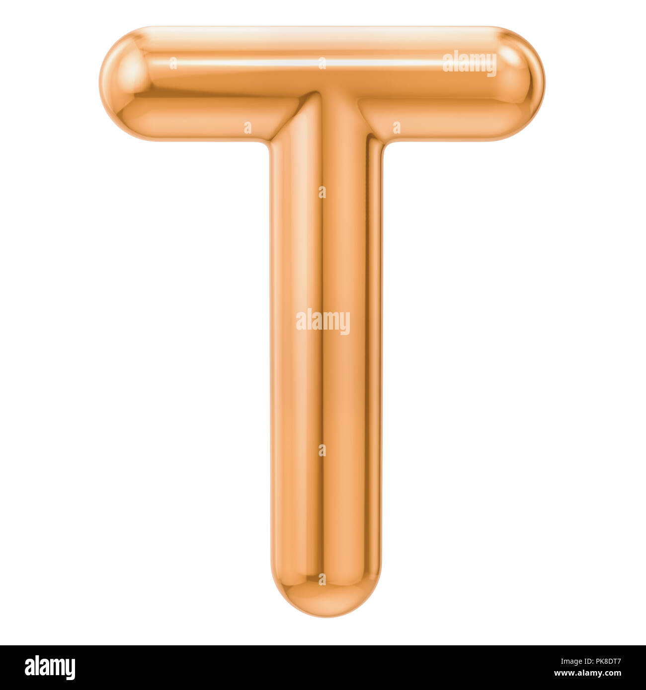 Golden lettre T, 3D Rendering isolé sur fond blanc Banque D'Images
