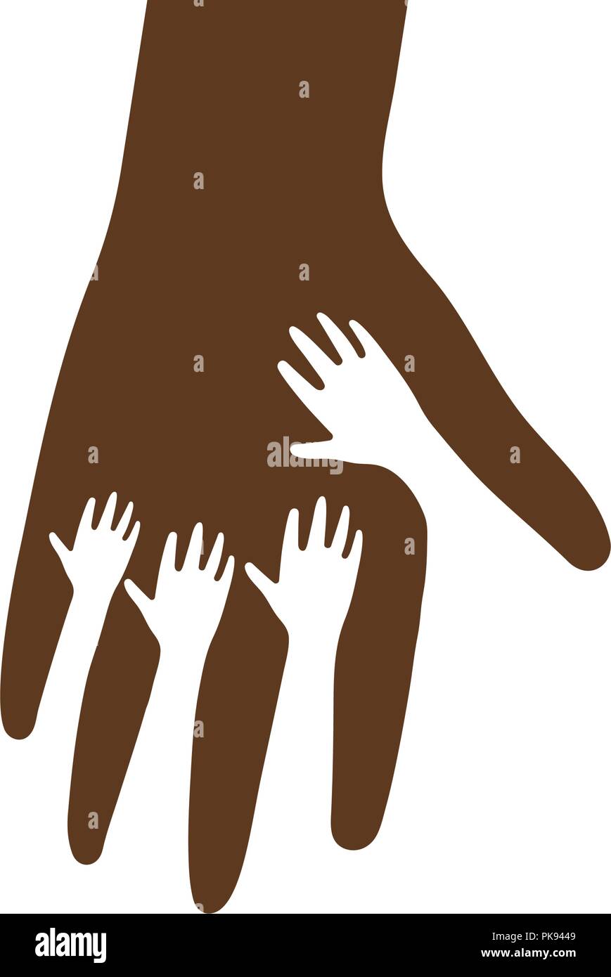 Peu de mains à l'intérieur grande icône vecteur palm. Coup de main, pour les enfants, soins de santé modèle logo de bienfaisance. Télévision brown silhouette, symbole abstrait. Vector illustration isolé sur fond blanc. Illustration de Vecteur