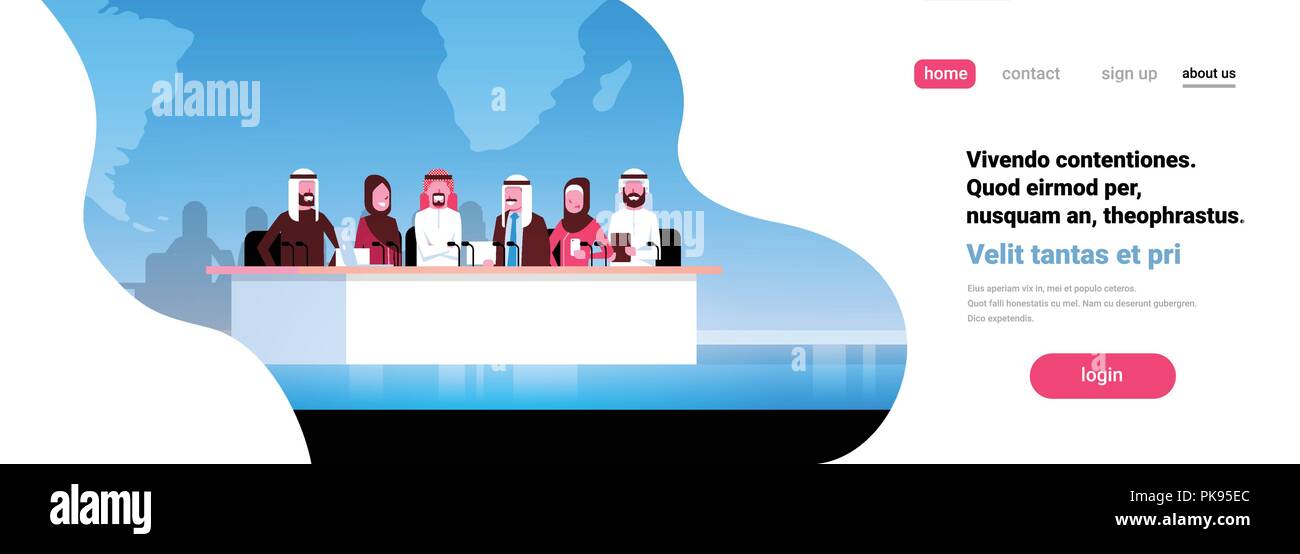 Les hommes d'affaires arabes du groupe Présentation de la réunion de la conférence sur l'arrière-plan du monde arabe de l'équipe de formation de l'entreprise concept haut-parleurs rapport horizontal banner copy space Illustration de Vecteur