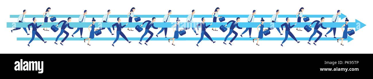 Groupe de gens d'affaires d'exécution Chef d'équipe d'affaires concours flèche course femmes harry concept processus travailleur isolé bannière horizontale Illustration de Vecteur