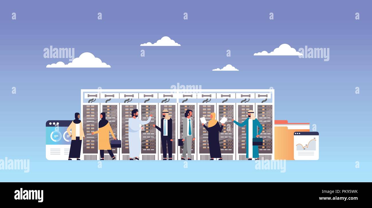 Les personnes travaillant en arabe de serveur d'hébergement chambre centre de  données base de données d'information sur la surveillance informatique  analyse diagramme graphique plate horizontale Image Vectorielle Stock -  Alamy