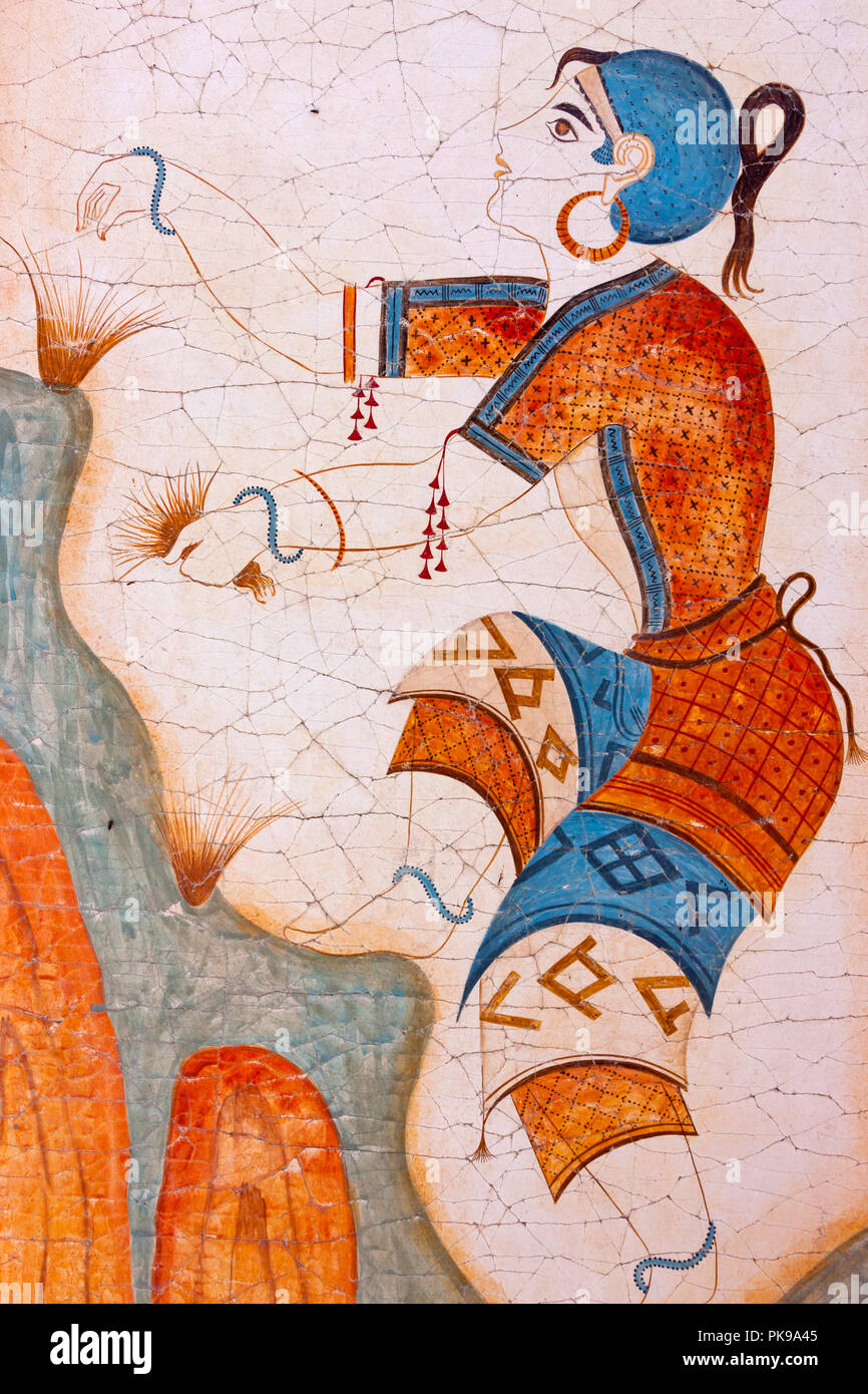 Peinture murale sur une maison, Oia, Santorin, Grèce Banque D'Images