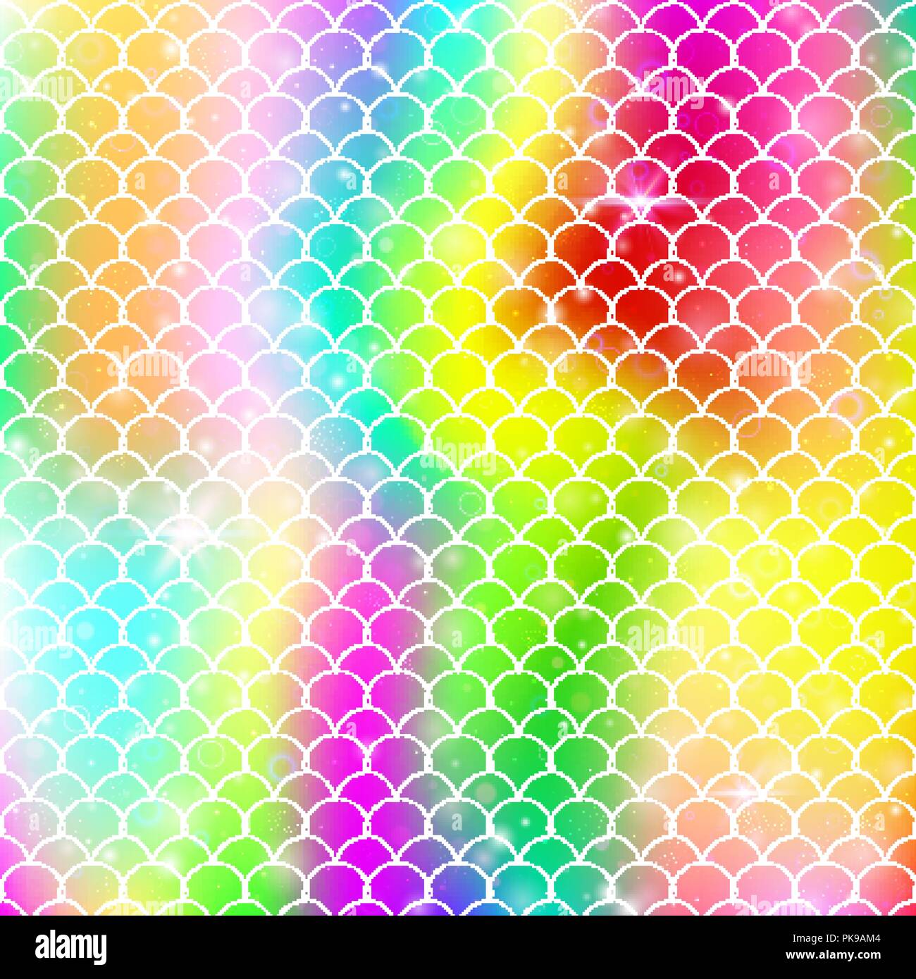 Mermaid Princess Kawaii avec fond arc-en-ciel motif écailles. Illustration de Vecteur