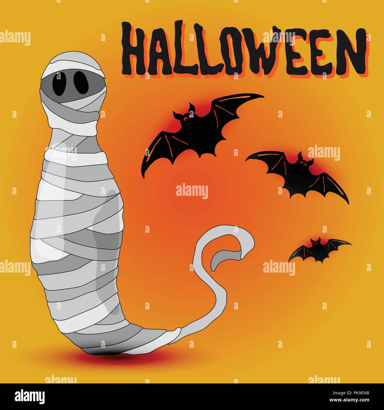 Vector Cartoon style design Halloween avec maman et les chauves-souris volant sur le fond de la lune sanglante Illustration de Vecteur