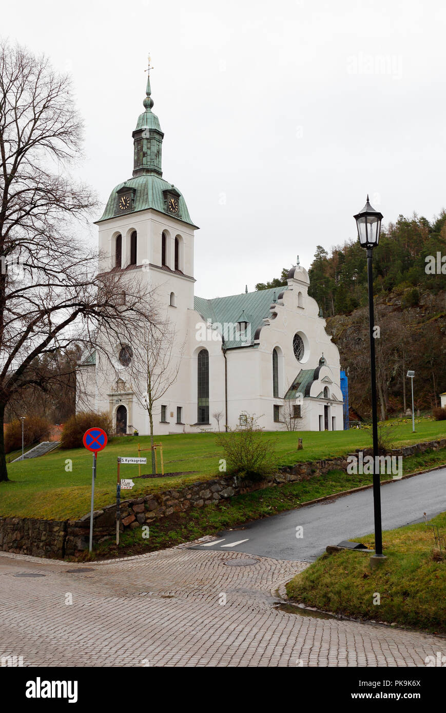 Granna, Suède - 14 Avril 2017 : vue extérieure de l'édifice de l'Église suédoise à Granna. Banque D'Images