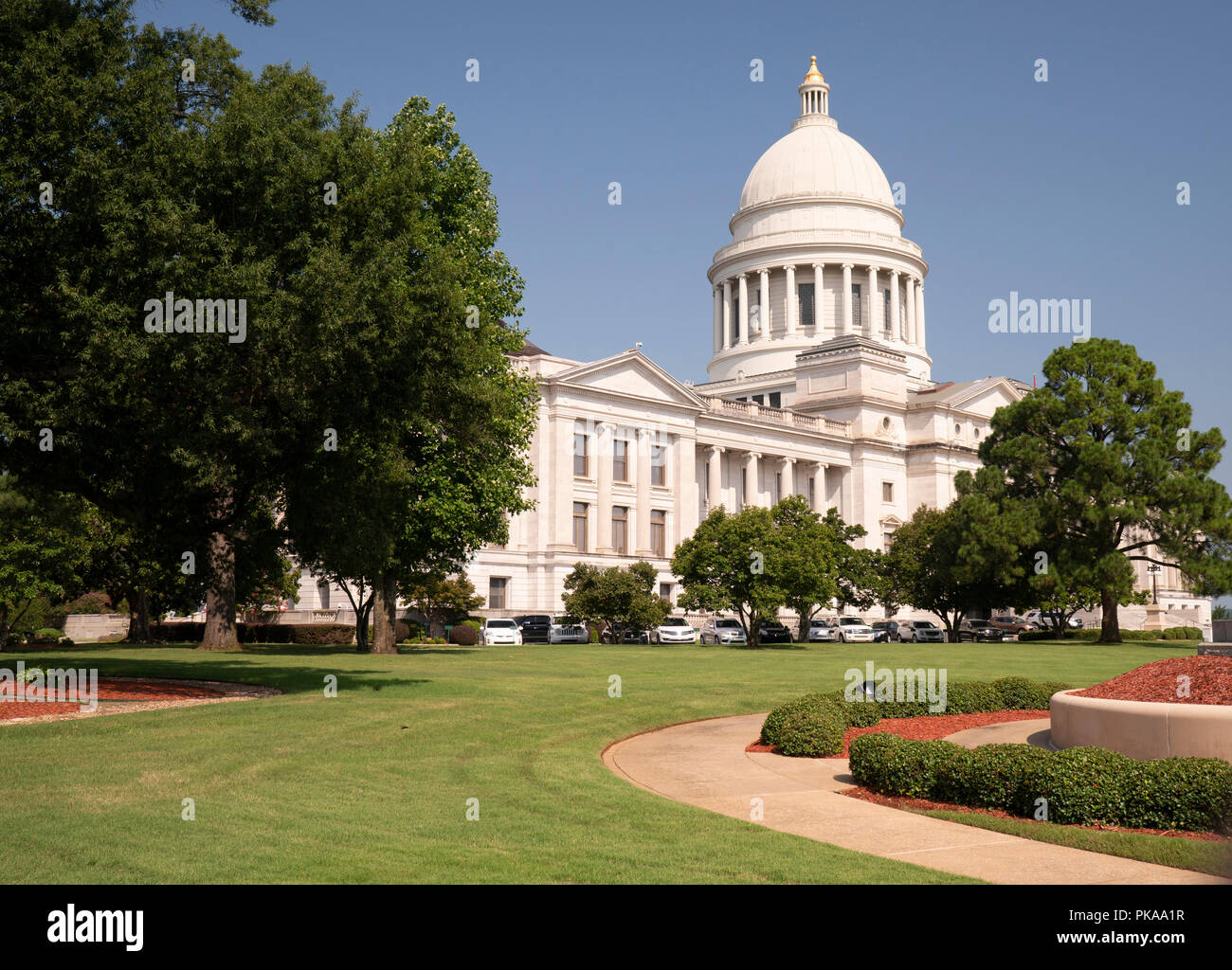 La pelouse vient d'être tondu au motif de la capitale de l'Etat dans le centre-ville de Little Rock, AK Banque D'Images