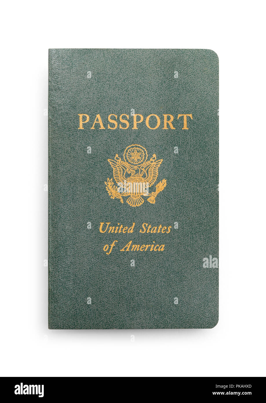 Rétro vert et or United States Passeport Isoleted sur blanc. Banque D'Images