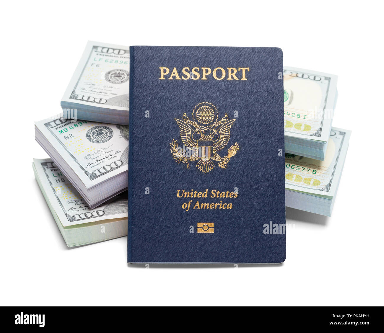 Pile de l'argent avec Passort isolé sur fond blanc. Banque D'Images
