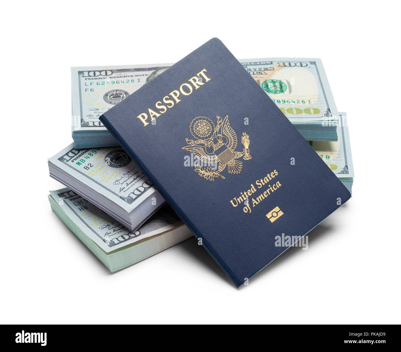 Pile de l'argent avec Passort isolé sur fond blanc. Banque D'Images