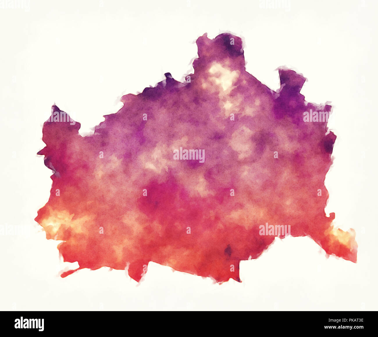 État fédéral vienne carte aquarelle d'Autriche devant un fond blanc Banque D'Images