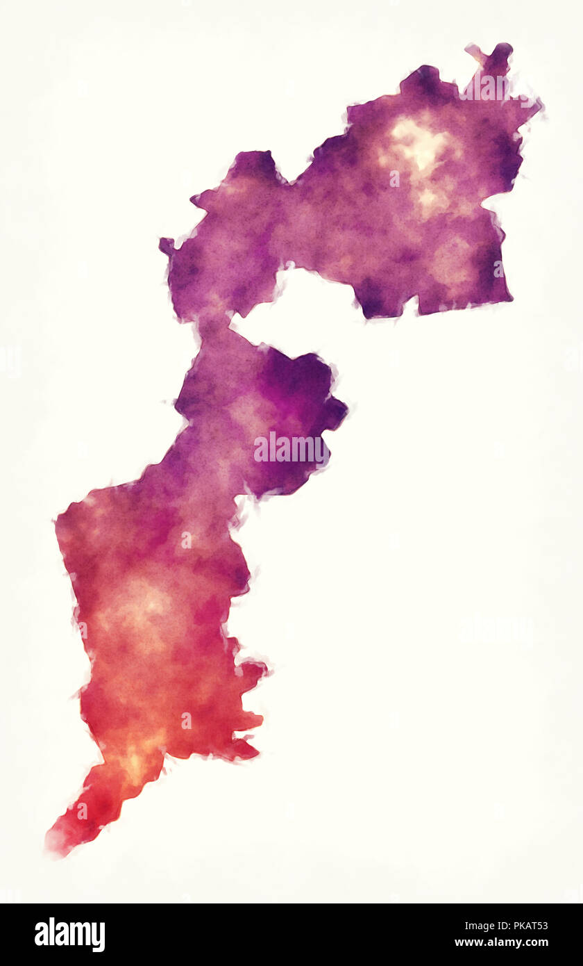 Burgenland état fédéral carte aquarelle d'Autriche devant un fond blanc Banque D'Images